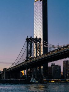 Preview wallpaper tower, skyscraper, bridge, buildings, architecture, city