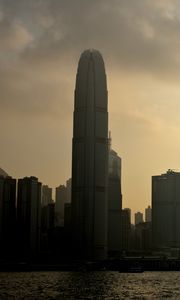 Preview wallpaper tower, skyscraper, buildings, sea, city, dark