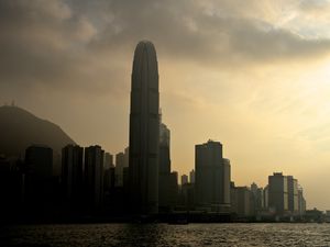 Preview wallpaper tower, skyscraper, buildings, sea, city, dark