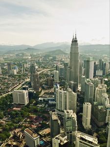 Preview wallpaper tower, skyscrapers, buildings, aerial view, city