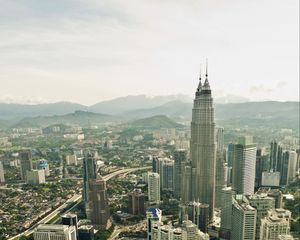 Preview wallpaper tower, skyscrapers, buildings, aerial view, city