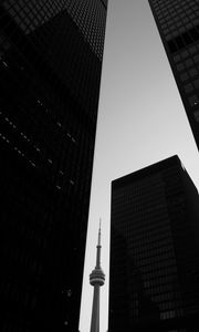 Preview wallpaper tower, skyscrapers, buildings, black and white, architecture