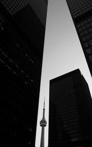 Preview wallpaper tower, skyscrapers, buildings, black and white, architecture