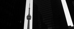 Preview wallpaper tower, skyscrapers, buildings, black and white, architecture