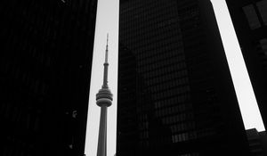 Preview wallpaper tower, skyscrapers, buildings, black and white, architecture