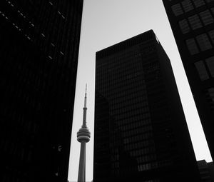 Preview wallpaper tower, skyscrapers, buildings, black and white, architecture