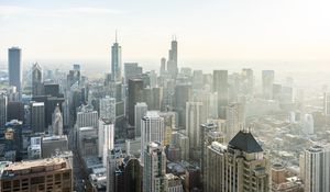 Preview wallpaper tower, skyscrapers, city, buildings, road