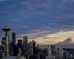 Preview wallpaper tower, skyscrapers, city, buildings, sky, seattle, usa