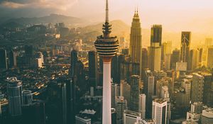 Preview wallpaper tower, skyscrapers, dawn, kuala lumpur, malaysia