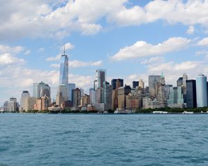 Preview wallpaper tower, skyscrapers, sea, city