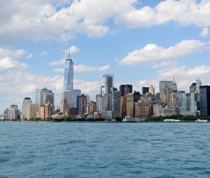 Preview wallpaper tower, skyscrapers, sea, city
