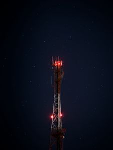 Preview wallpaper tower, starry sky, backlight, lighting, night
