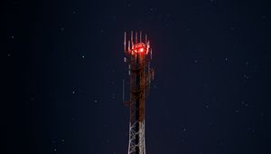 Preview wallpaper tower, starry sky, backlight, lighting, night