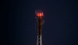 Preview wallpaper tower, starry sky, backlight, lighting, night