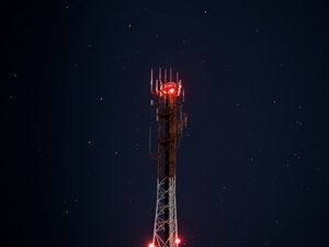 Preview wallpaper tower, starry sky, backlight, lighting, night