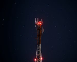 Preview wallpaper tower, starry sky, backlight, lighting, night
