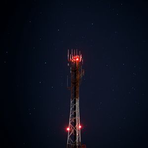 Preview wallpaper tower, starry sky, backlight, lighting, night