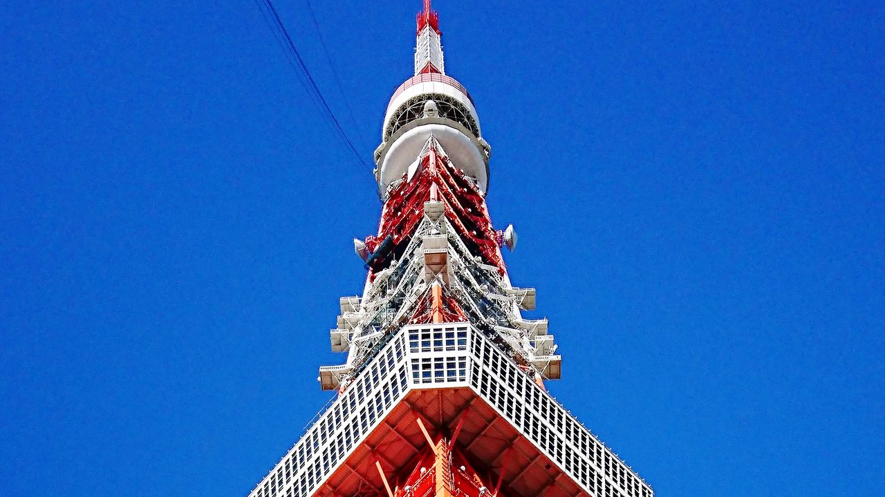 Wallpaper tower, structure, bottom view, sky, tokyo, japan