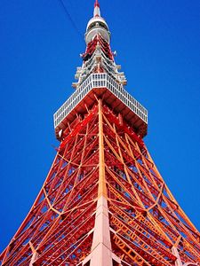 Preview wallpaper tower, structure, bottom view, sky, tokyo, japan