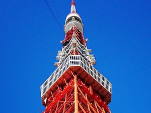 Preview wallpaper tower, structure, bottom view, sky, tokyo, japan