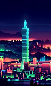 Preview wallpaper tower, taipei, art, skyscrapers, night city