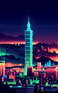 Preview wallpaper tower, taipei, art, skyscrapers, night city