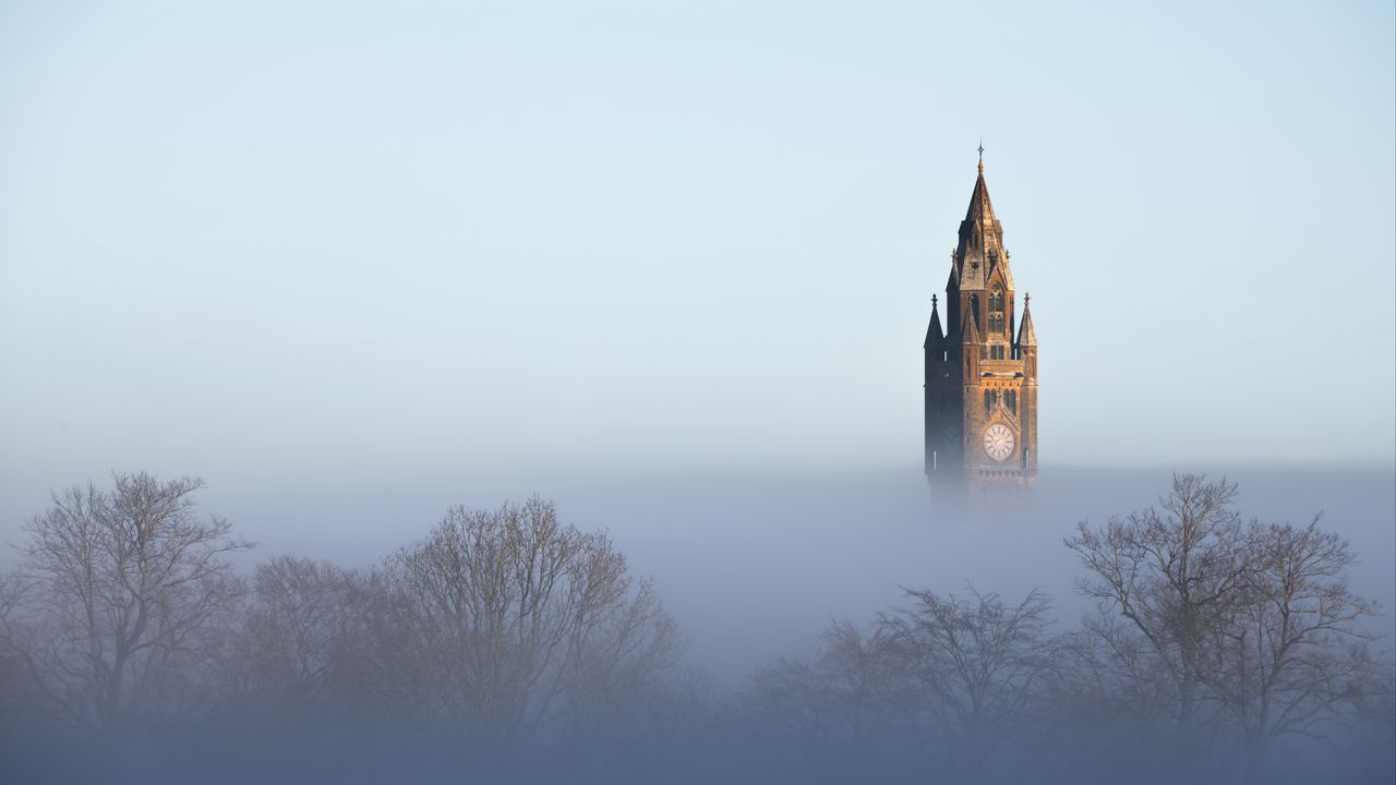 Wallpaper tower, trees, fog, nature