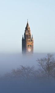 Preview wallpaper tower, trees, fog, nature