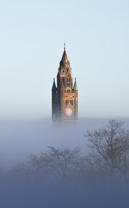 Preview wallpaper tower, trees, fog, nature