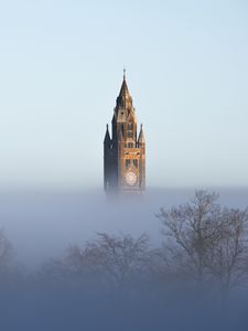 Preview wallpaper tower, trees, fog, nature