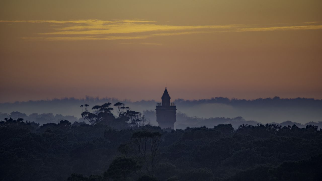 Wallpaper tower, trees, landscape, twilight, dark