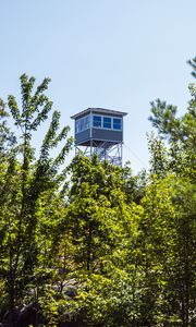 Preview wallpaper tower, trees, leaves, sky