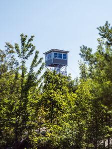 Preview wallpaper tower, trees, leaves, sky