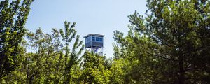 Preview wallpaper tower, trees, leaves, sky