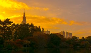 Preview wallpaper tower, trees, river