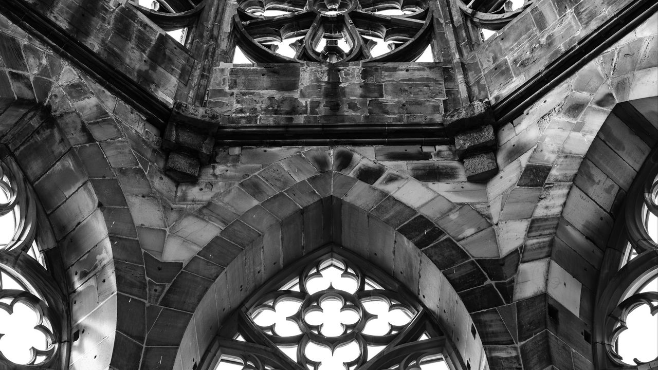 Wallpaper tower, window, pattern, relief, architecture, black and white