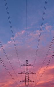 Preview wallpaper tower, wires, construction, sunset, sky