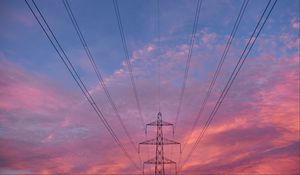 Preview wallpaper tower, wires, construction, sunset, sky