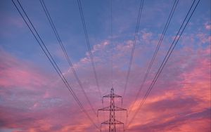 Preview wallpaper tower, wires, construction, sunset, sky