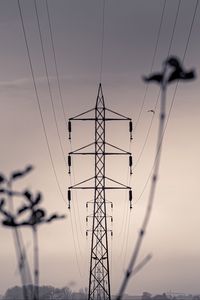 Preview wallpaper tower, wires, sky, black and white