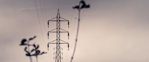 Preview wallpaper tower, wires, sky, black and white