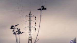 Preview wallpaper tower, wires, sky, black and white