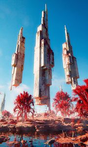 Preview wallpaper towers, architecture, trees, fantasy