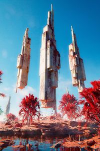Preview wallpaper towers, architecture, trees, fantasy