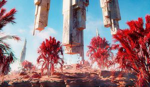 Preview wallpaper towers, architecture, trees, fantasy