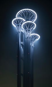 Preview wallpaper towers, buildings, architecture, backlighting, night