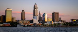 Preview wallpaper towers, buildings, architecture, sea, city