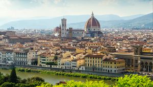 Preview wallpaper towers, buildings, houses, architecture, river, city