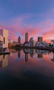 Preview wallpaper towers, buildings, reflection, lake, city