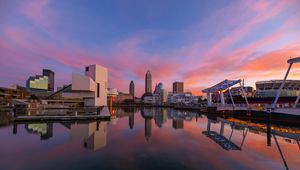 Preview wallpaper towers, buildings, reflection, lake, city
